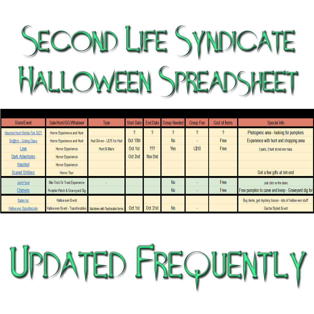 Halloween 2021 Spreadsheet - Second Life Syndicate